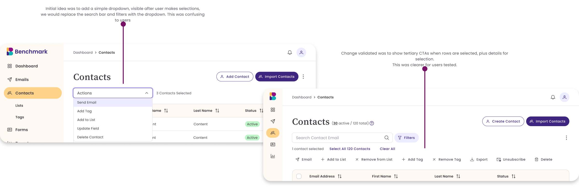Bulk actions before and after