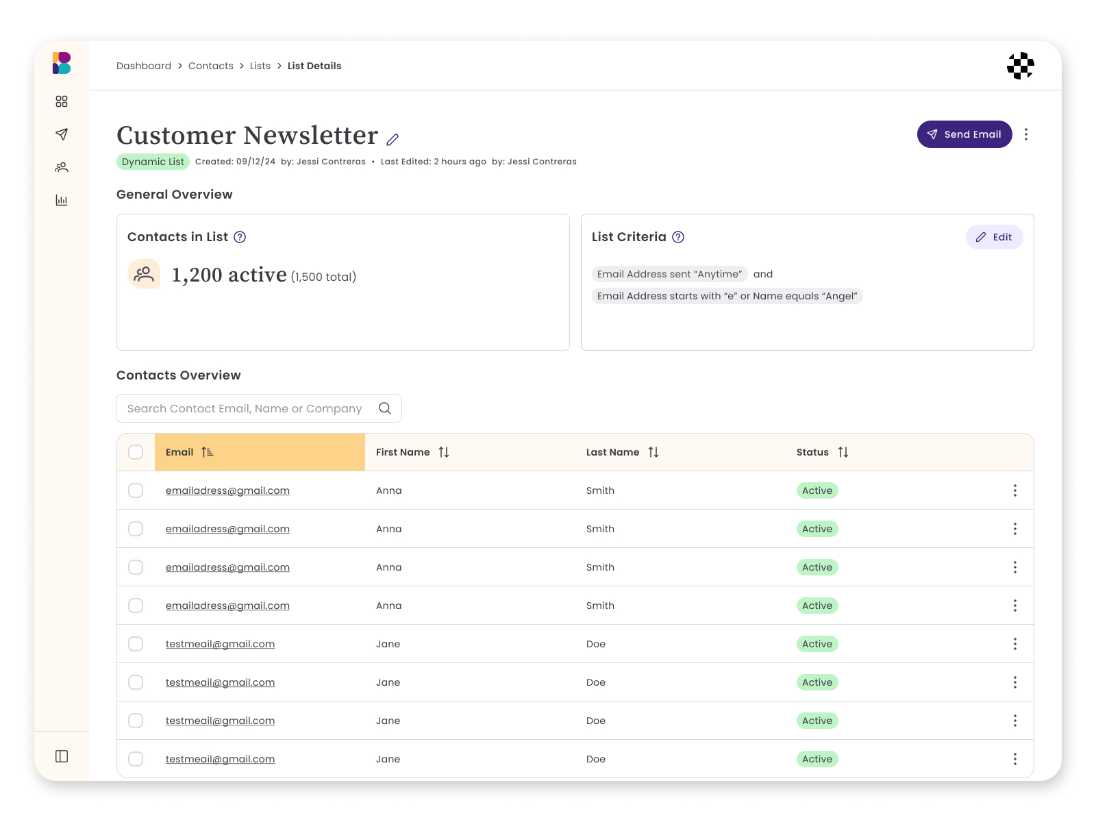 Dynamic List criteria editor