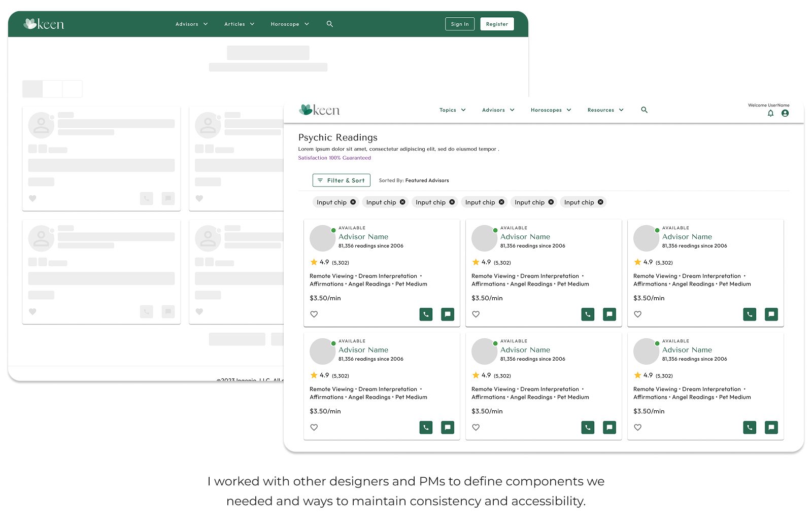 Wireframe to finished advisor cards